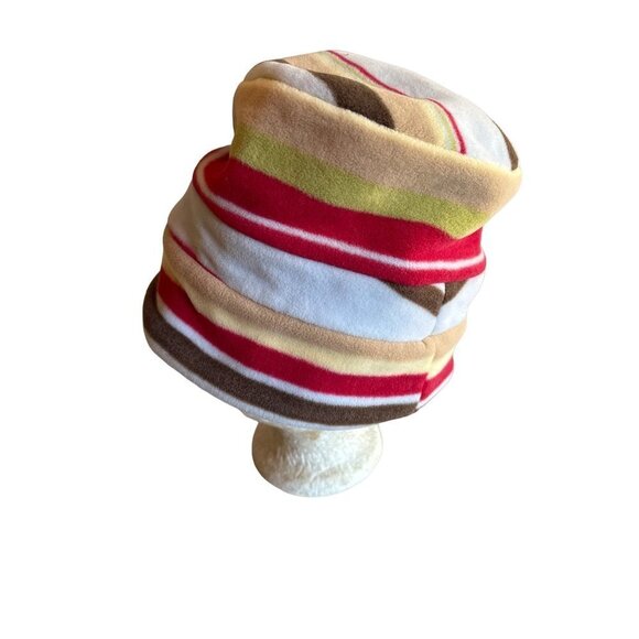 Lands End Striped Red Yellow Blue Fleece Winter Hat Cap Large - Picture 1 of 6